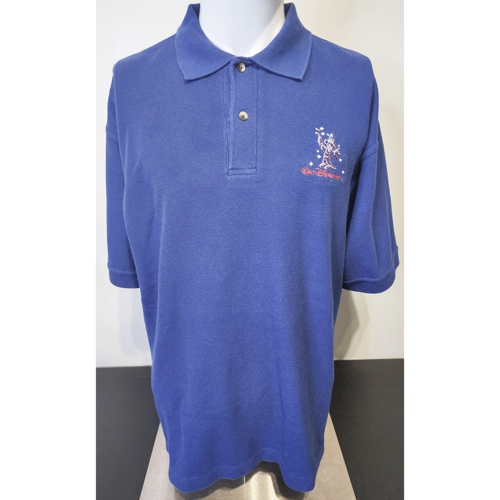 Walt Disney World Mens‎ Large Polo Shirt Casual Blue Mickey Mouse Sorcerer